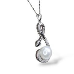 Sonsuzluk Şeklinde Gümüş Taşlı İnci Kolye