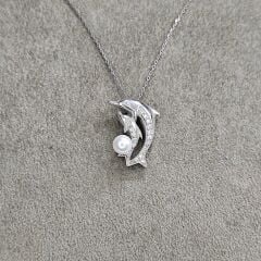 Yunus Form Taşlı Gümüş İnci Kolye