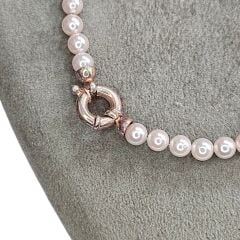 Gemici Klipsli Pembe Renk İnci Kolye