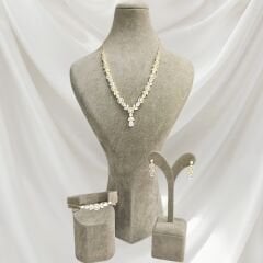 14K Altın Kaplama Zirkon Taş Kadın Şık Gümüş Set