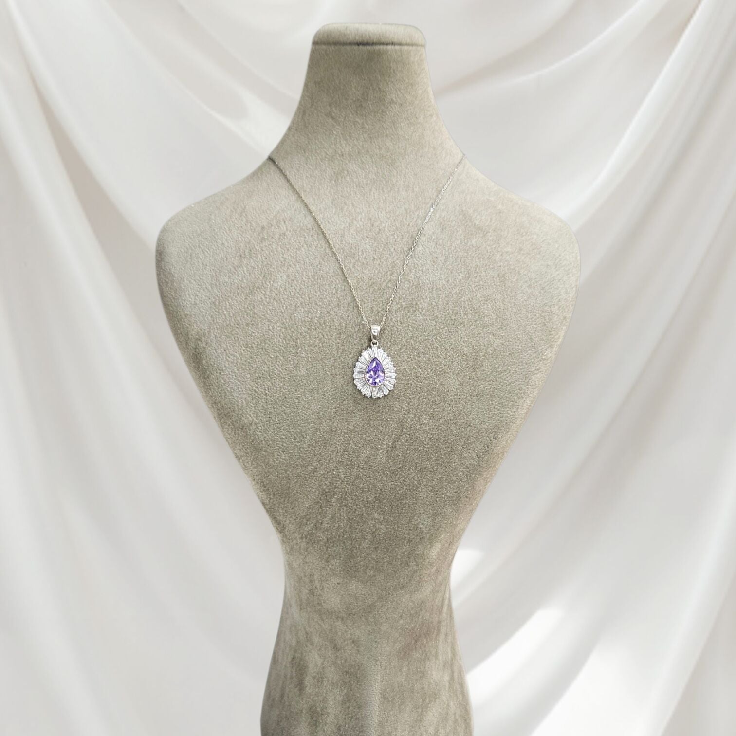 Mor Ametist Kristal Taşlı Şık Kadın Gümüş Kolye