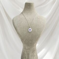 Mor Ametist Kristal Taşlı Şık Kadın Gümüş Kolye
