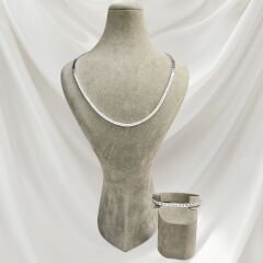 Zirkon Taşlı Şık Abiye Kadın Gümüş Kolye Bileklik Takım Set