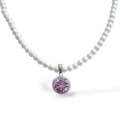 Pembe Kuvars Gümüş Kolye Ucu- İnci Kolye