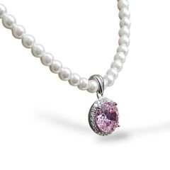 Pembe Kuvars Gümüş Kolye Ucu- İnci Kolye