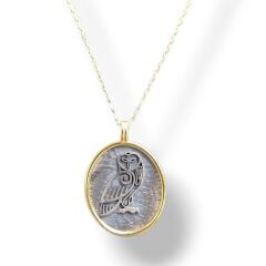 Baykuş Figürlü 14K Altın Kaplama Gümüş Kolye