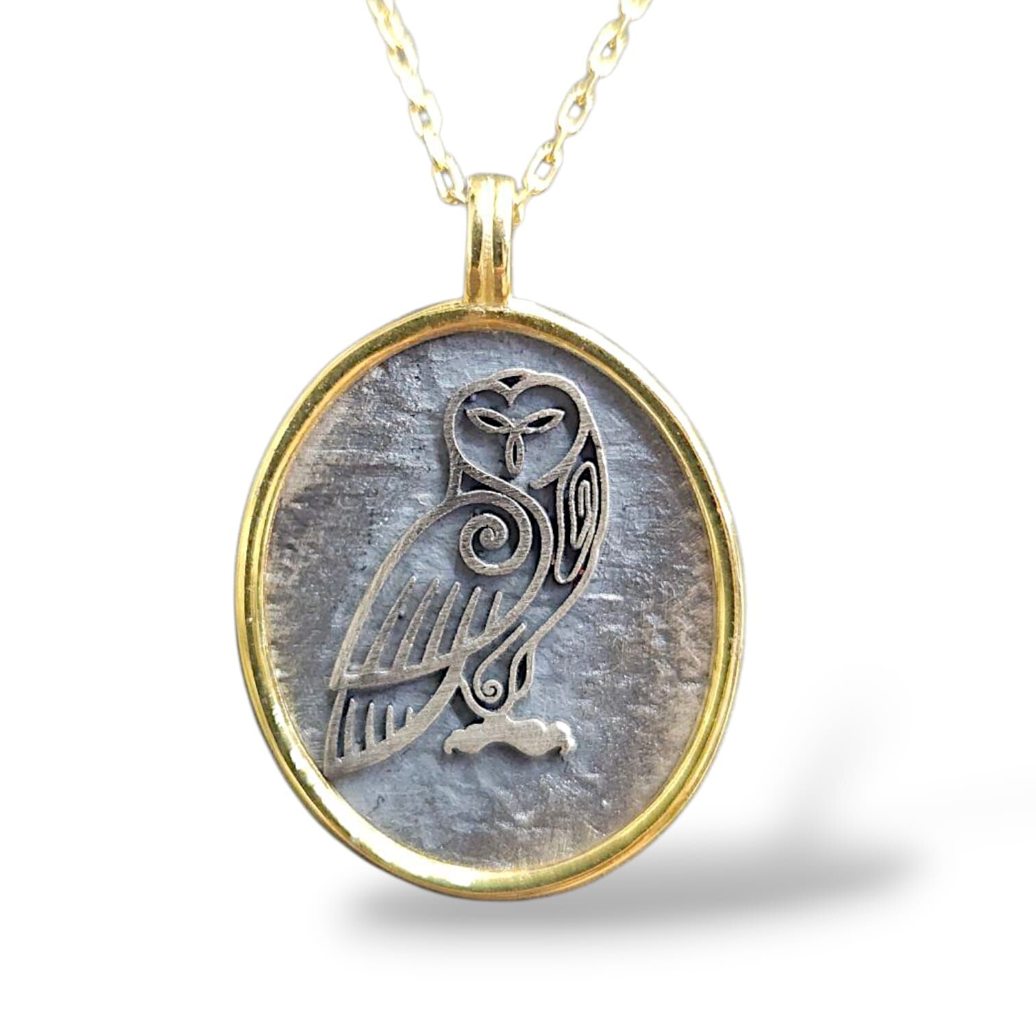 Baykuş Figürlü 14K Altın Kaplama Gümüş Kolye