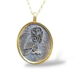 Baykuş Figürlü 14K Altın Kaplama Gümüş Kolye