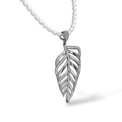 Yaprak Model Gümüş Kolye Uçlu- İnci Kolye