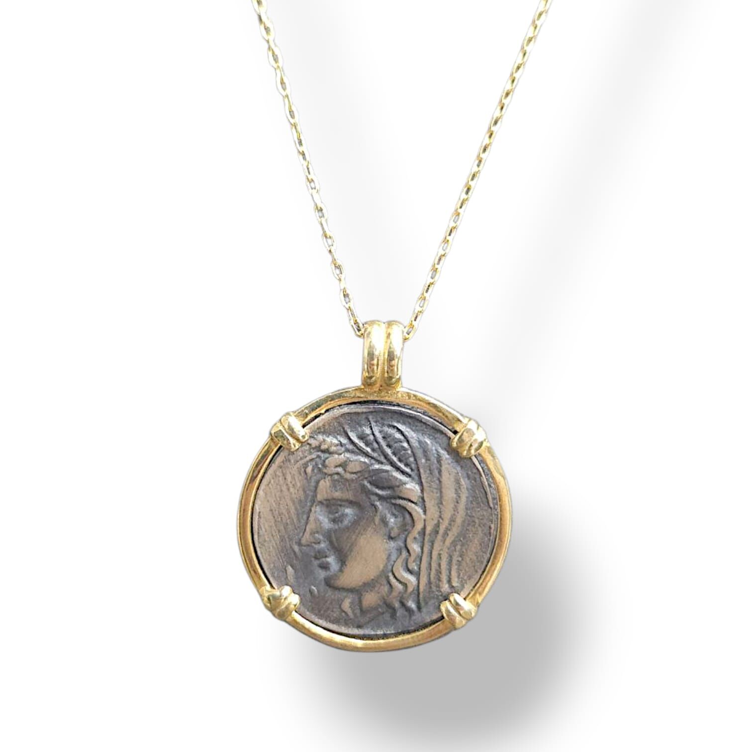 Antik Yunan Model 14K Altın Kaplama Gümüş Kolye