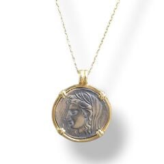 Antik Yunan Model 14K Altın Kaplama Gümüş Kolye