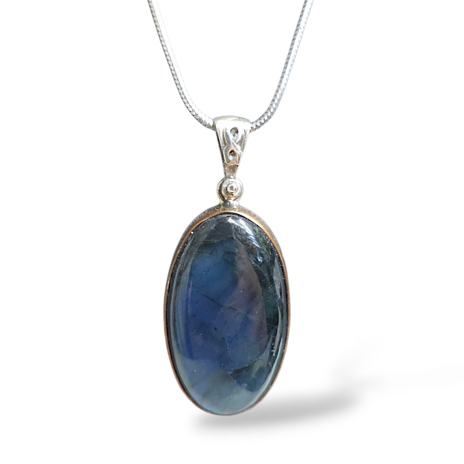 Labradorit Doğal Taş Gümüş Kolye