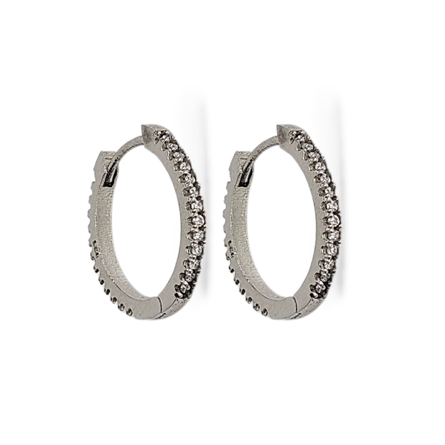 Zirkon Taşlı Kadın Gümüş İnce Halka Küpe