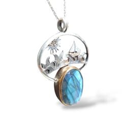 Labradorit Tasarım Doğal Taş Gümüş Kolye