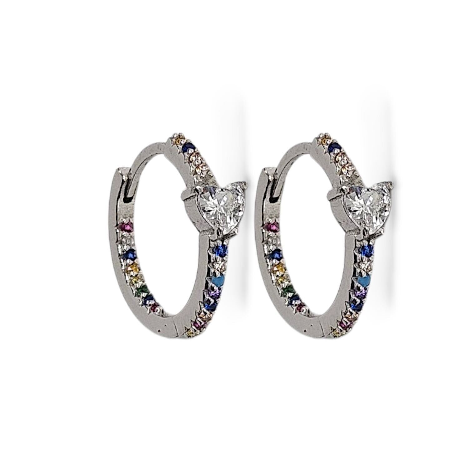 Zirkon Taşlı Renkli Kadın Gümüş Halka Küpe