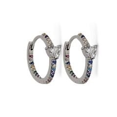 Zirkon Taşlı Renkli Kadın Gümüş Halka Küpe