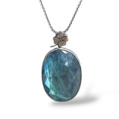 Labradorit Doğal Taş Gümüş Kolye