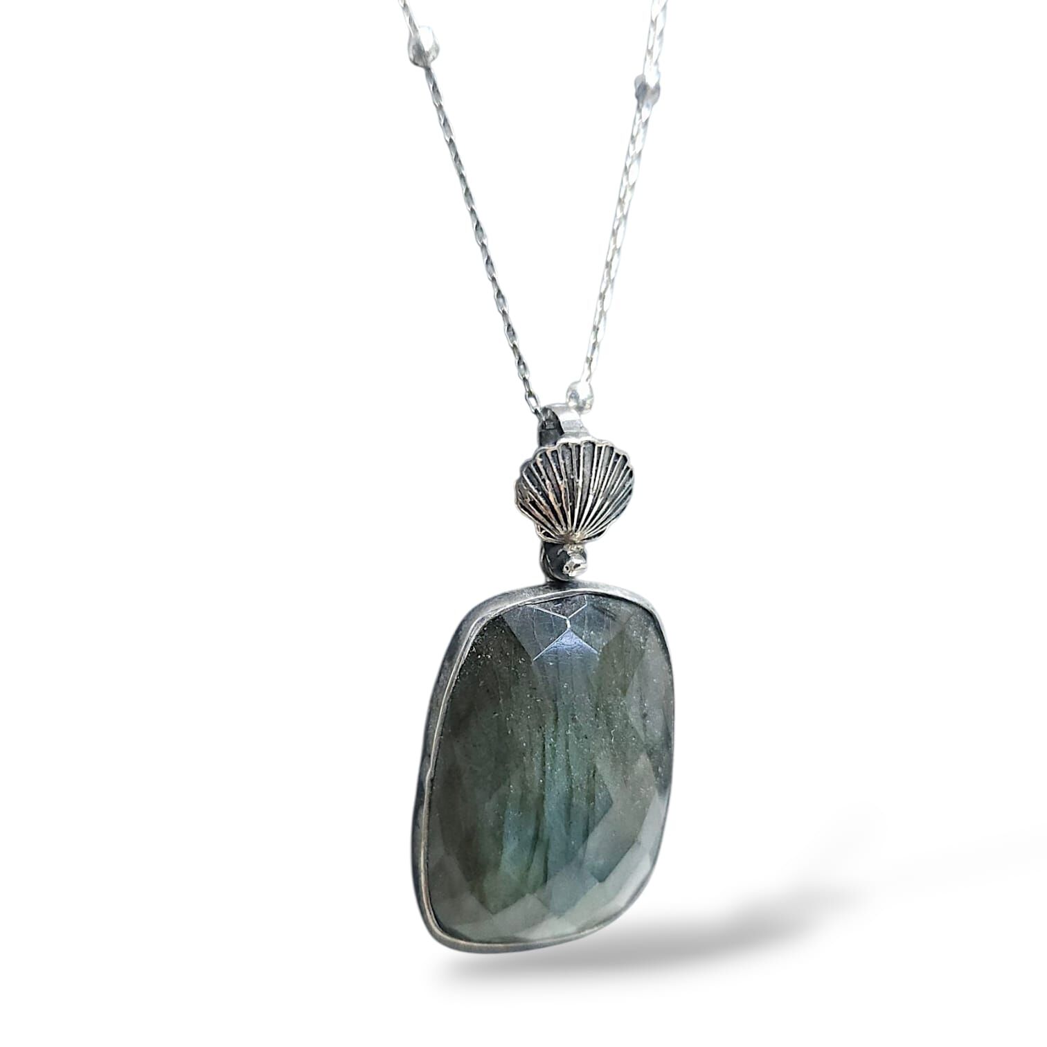 Labradorit Doğal Taş Gümüş Kolye