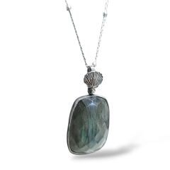 Labradorit Doğal Taş Gümüş Kolye