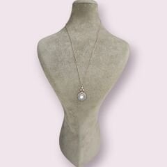 Daire Kesim Taşlı Elmas Model Gümüş Kolye