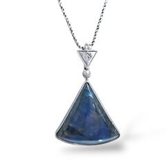 Üçgen Form Labradorit Doğal Taş Gümüş Kolye