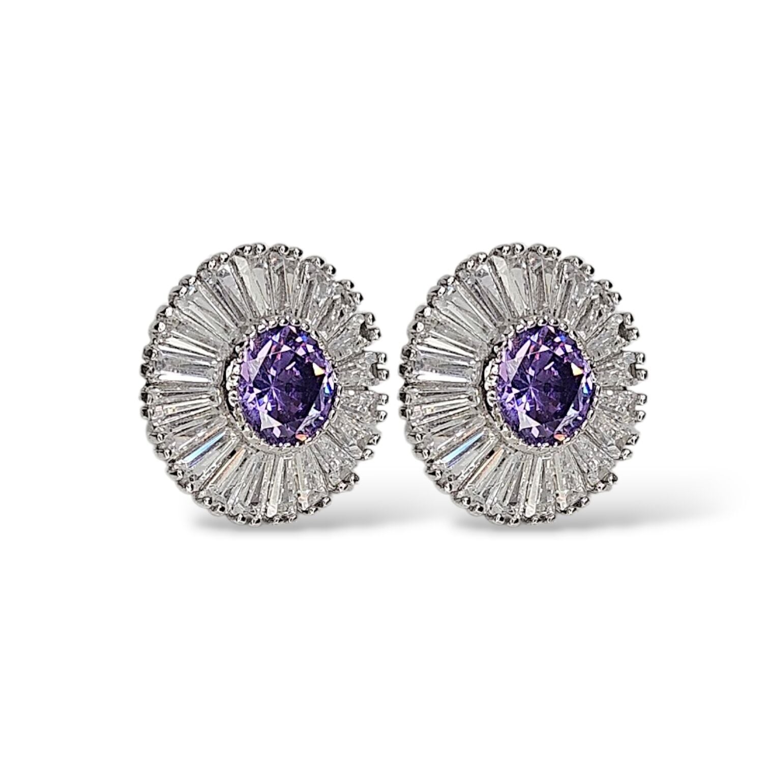 Ametist Renk Zirkon Taşlı Kadın Şık Gümüş Küpe