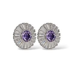 Ametist Renk Zirkon Taşlı Kadın Şık Gümüş Küpe