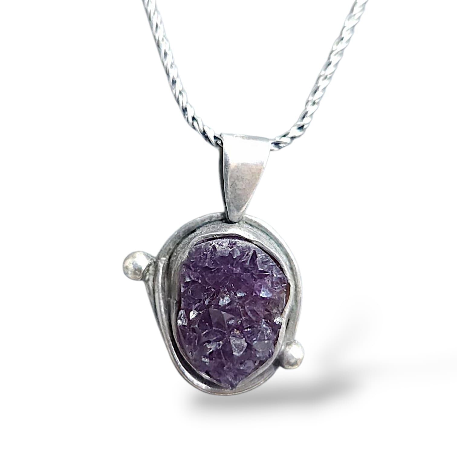 Ametist Doğal Taş Gümüş Kolye