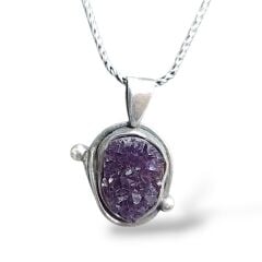 Ametist Doğal Taş Gümüş Kolye