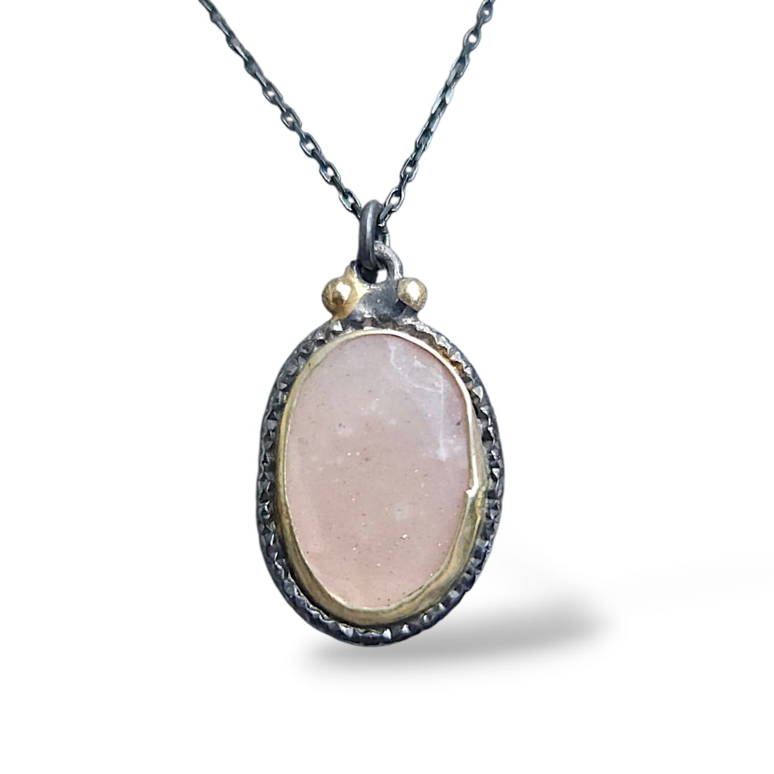 Pembe Kuvars Doğal Taş Gümüş Kolye