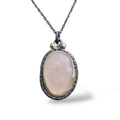 Pembe Kuvars Doğal Taş Gümüş Kolye