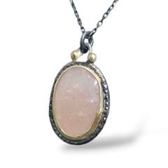 Pembe Kuvars Doğal Taş Gümüş Kolye