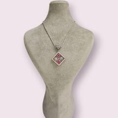 Yakut ve Yeşil taşlı Otantik Gümüş Kolye