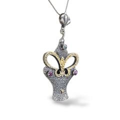 Yakut ve Zümrüt Taşlı Otantik Gümüş Kolye