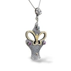 Yakut ve Zümrüt Taşlı Otantik Gümüş Kolye