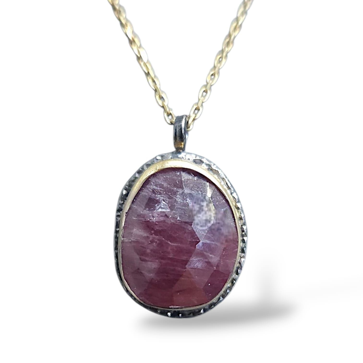 Yakut Doğal Taş Gümüş Kolye