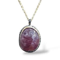 Yakut Doğal Taş Gümüş Kolye