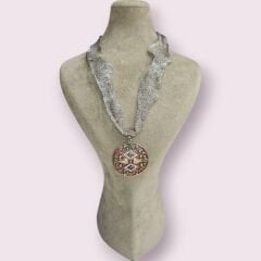 Yakut ve Zümrüt Taşlı Otantik Gümüş Kolye