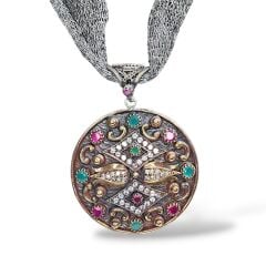 Yakut ve Zümrüt Taşlı Otantik Gümüş Kolye