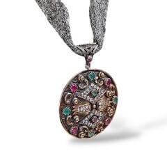 Yakut ve Zümrüt Taşlı Otantik Gümüş Kolye