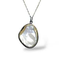 Barok Tarz 14K Altın Kaplama Zincir Gümüş İnci Kolye