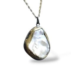 Barok Tarz 14K Altın Kaplama Zincir Gümüş İnci Kolye