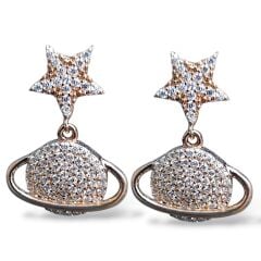 Zirkon Taşlı Yıldız Model Rose Kaplama Gümüş Küpe