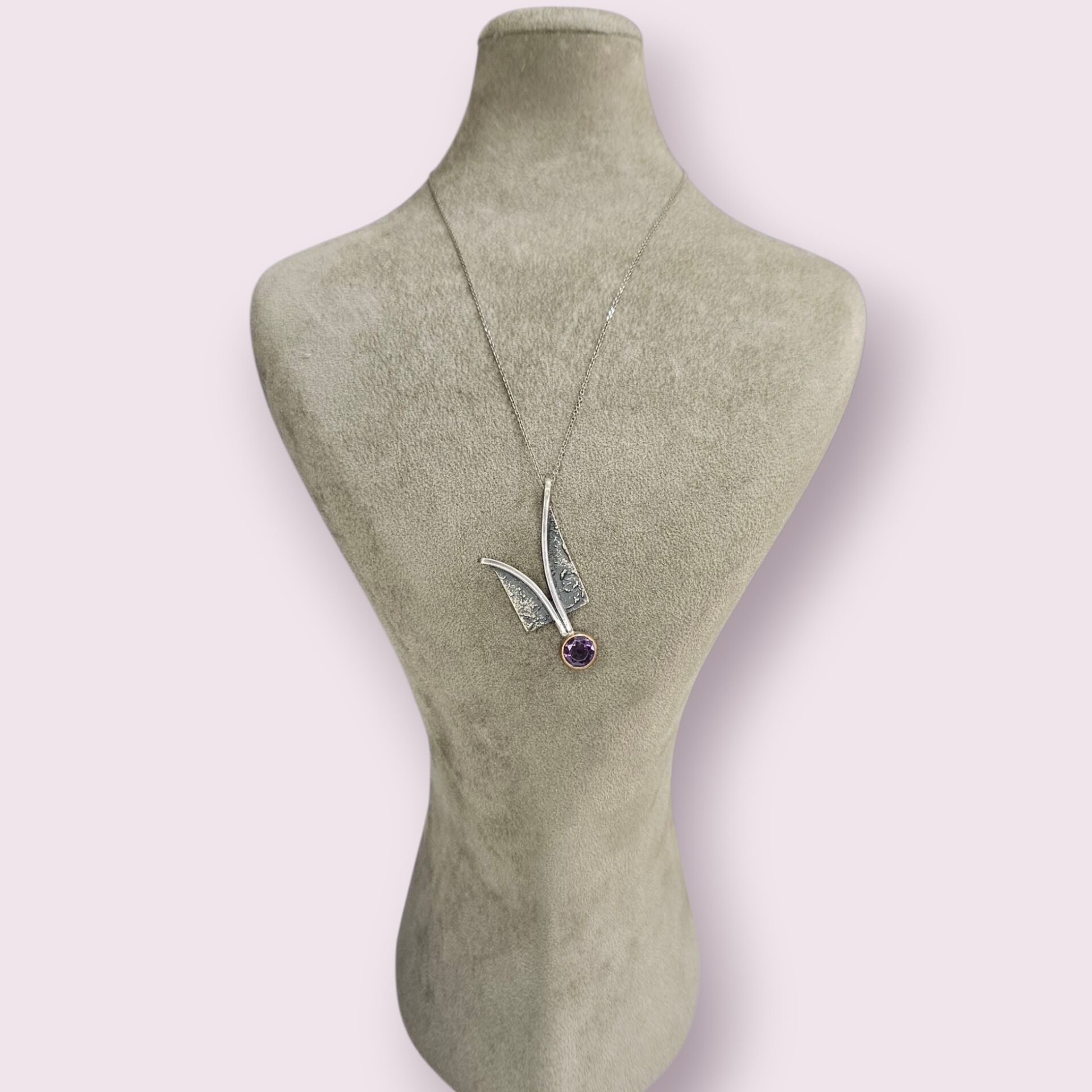 Ametist Taşlı Otantik Gümüş Kolye