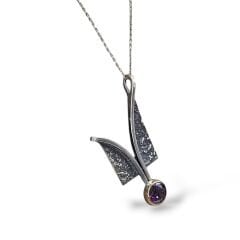 Ametist Taşlı Otantik Gümüş Kolye