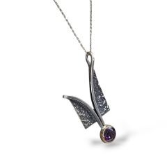 Ametist Taşlı Otantik Gümüş Kolye