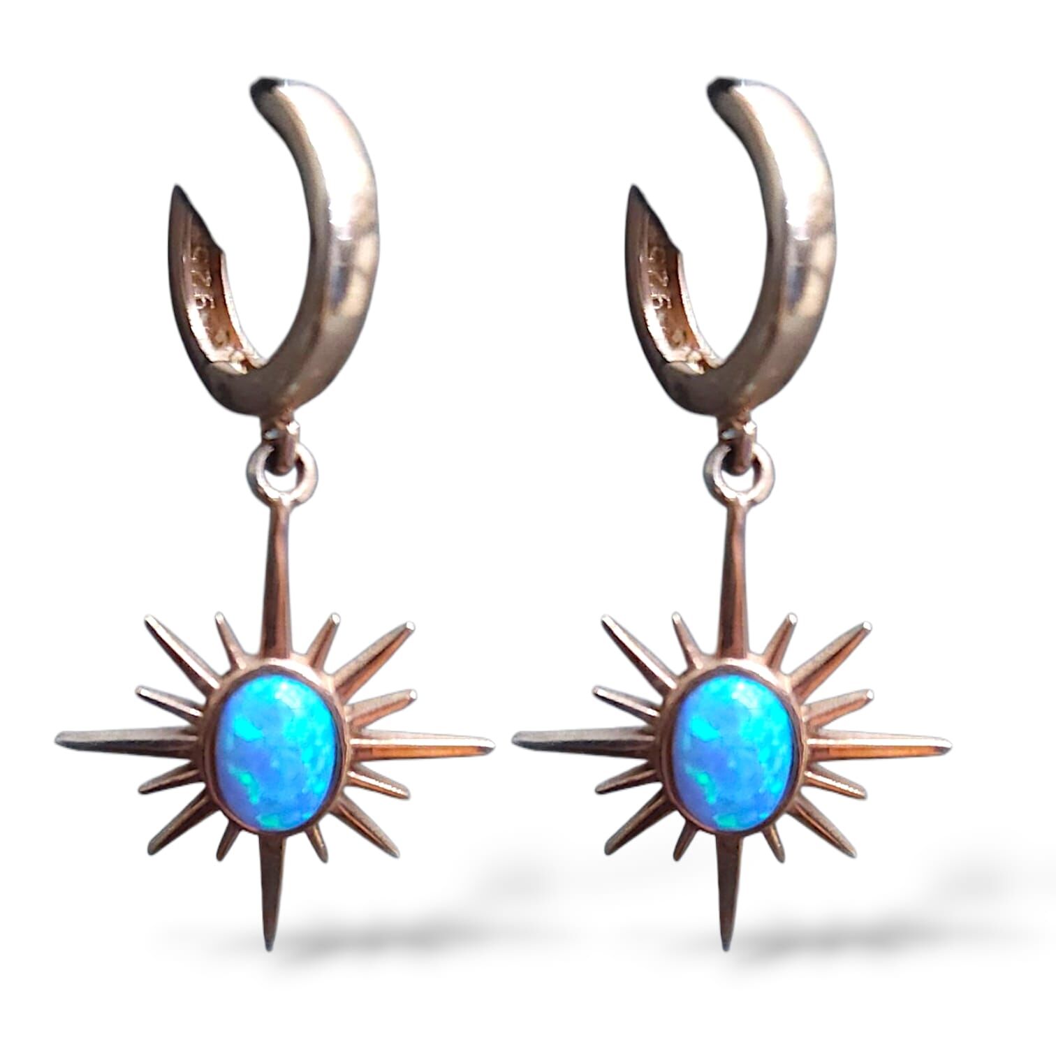 Mavi Taşlı Kutup Yıldızı Model Gümüş Küpe