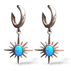 Mavi Taşlı Kutup Yıldızı Model Gümüş Küpe