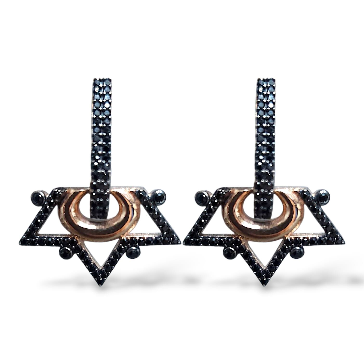 Siyah Taş Yıldız Rose Renk Gümüş Küpe