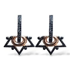 Siyah Taş Yıldız Rose Renk Gümüş Küpe